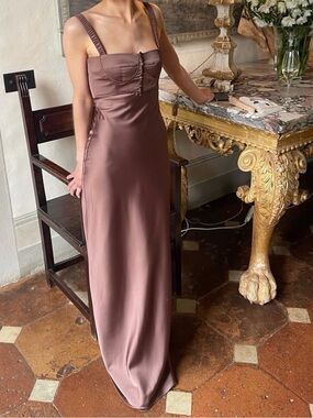 Anna October Satin Maxi Dress in Chocolate Brown